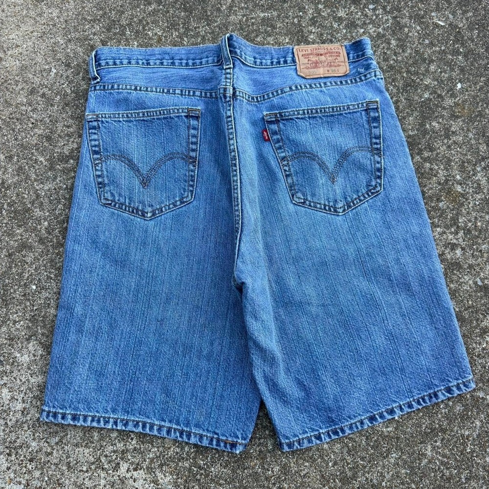 Vintage Y2K Levi's 505 Denim Shorts 36 Baggy Wide Leg 2000s Jean Shorts (g6a)